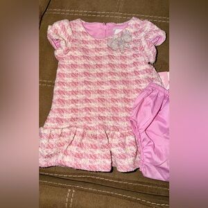 Pink & Cream Textured Baby Dress with Bow Accent